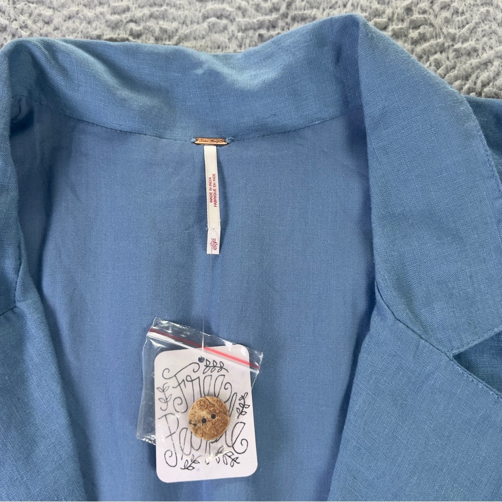 Free People The Nue Mini Dress Womens XL Blue V Neck Sleeveless Linen Preppy - Picture 3 of 9